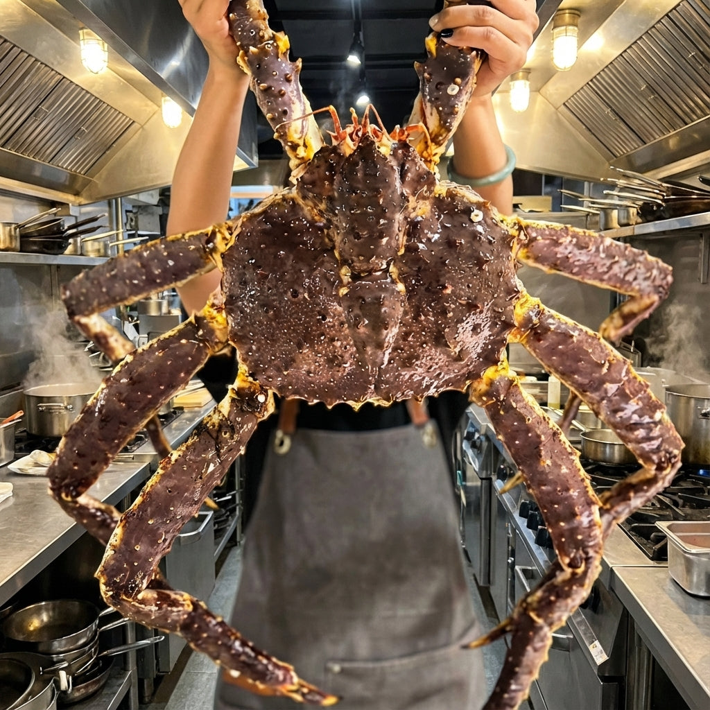 Extra-large frozen king crab, crab legs.
